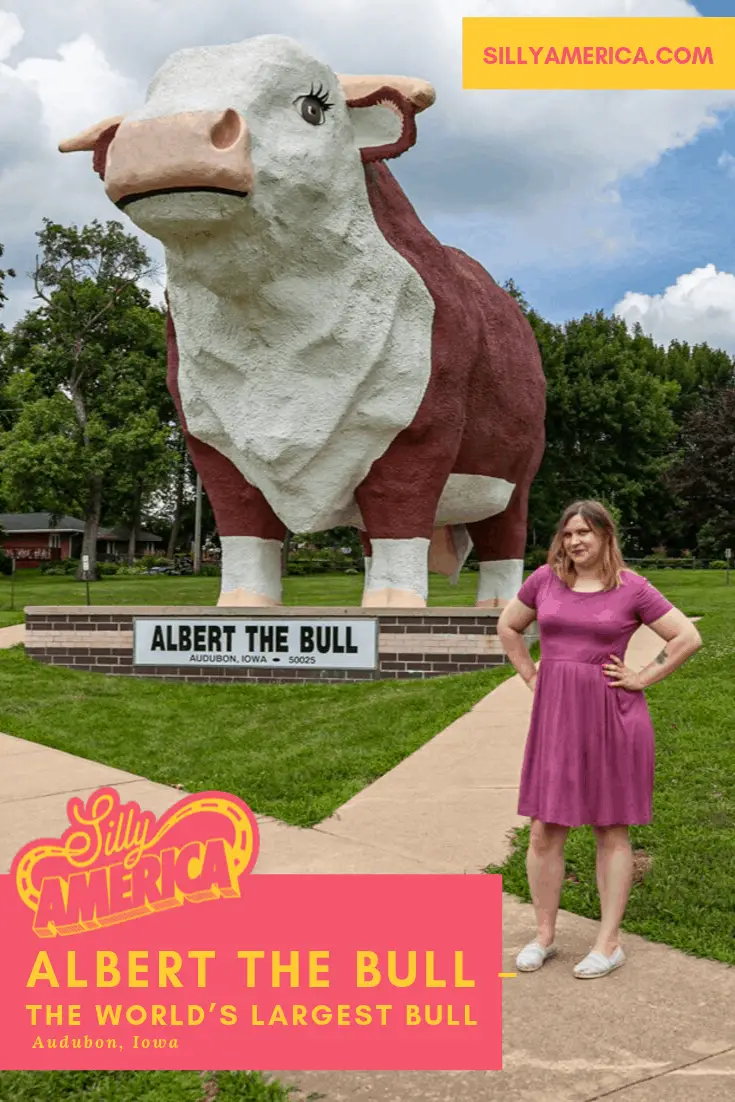 There's no bull about it: Albert the Bull, the World's Largest Bull in Audubon, Iowa, is one fine Iowa roadside attraction. You might even say he's adora-bull!
Add this stop to your list of things to do on an Iowa on your next Iowa road trip or vacation and stop by on your travel with kids or friends for fun photography and a bucket list worthy time.
#IowaRoadsideAttractions #RoadsideAttractions #RoadTrip #IowaRoadTrip #IowaThingsToDo #IowaRoadTripBucketLists #IowaBucketList #IowaRoadTripIdeas