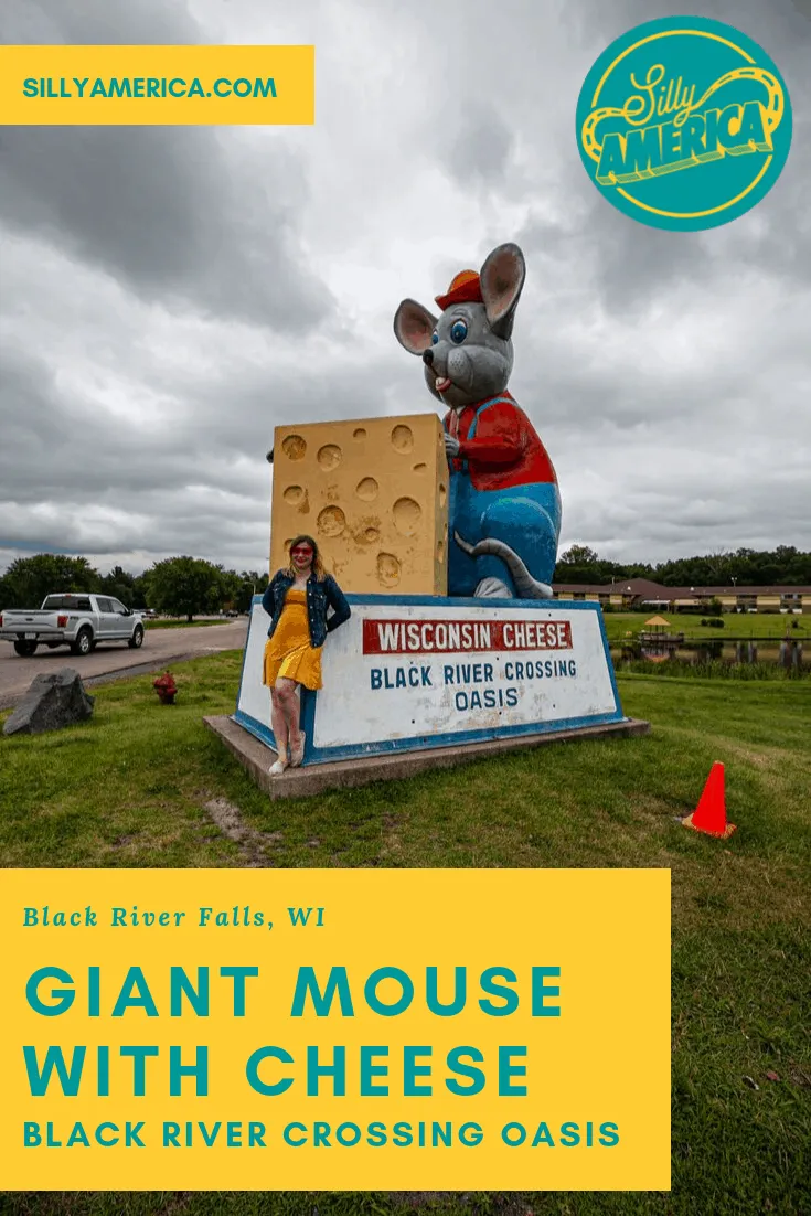 Say cheese! The Giant Black River Crossing Oasis Mouse with cheese in Black River Falls, Wisconsin is a big fiberglass mouse at a gas station travel center. Visit this weird roadside attraction on a Wisconsin road trip and add the travel destination to your vacation itinerary and bucket lists.
#WisconsinRoadsideAttractions #WisconsinRoadsideAttraction #RoadsideAttractions #RoadsideAttraction #RoadTrip #WisconsinRoadTrip #WeirdRoadsideAttractions #RoadTripStops