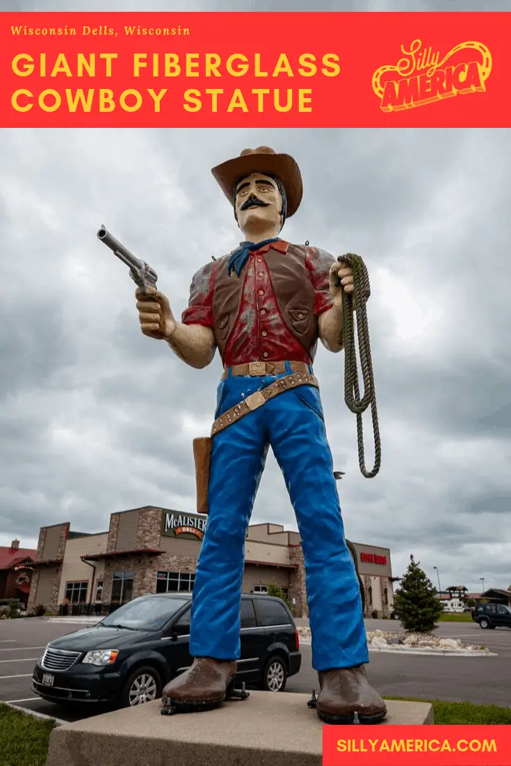 Whether this giant fiberglass cowboy in Wisconsin Dells is a true cowboy muffler man or not, it's still worth giving this weird roadside attraction a shot. This is a fun road trip stop on a Wisconsin road trip or Wisconsin Dells vacation with family. Add it to your travel itinerary or bucket list of things to do in Wisconsin!
#WisconsinRoadsideAttractions #RoadsideAttractions #RoadsideAttraction #RoadTrip #WisconsinRoadTrip #ThingsToDoInWisconsin #WeirdRoadsideAttractions #RoadTripStops