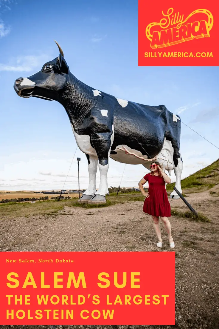 Enjoy the landscape view from Salem Sue, the World's Largest Holstein Cow in New Salem, North Dakota. This giant fiberglass cow is one weird roadside attraction in North Dakota. A must for any list of things to do in North Dakota or road trip bucket list. It's a travel destination you can't miss.
#NorthDakotaRoadsideAttractions #NorthDakotaRoadsideAttraction #RoadsideAttractions #RoadsideAttraction #RoadTrip #NorthDakotaRoadTrip #NorthDakotaBucketList #ThingsToDoInNorthDakota