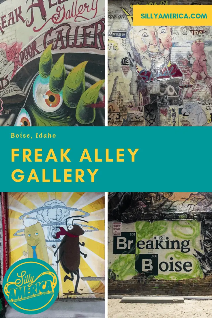Freak Alley Gallery in Boise, Idaho, is a must-see Idaho travel destination featuring graffiti and street art from local artists. The murals change every year. Visit and take some photography on your Idaho road trip or vacation and add this art to your travel bucket lists.
#IdahoRoadsideAttractions #IdahoRoadsideAttraction #RoadsideAttractions #RoadsideAttraction #RoadTrip #IdahoRoadTrip #IdahoRoadTripMap #IdahoRoadTripBucketLists #IdahoBucketList #ThingsToDoInIdaho #IdahoRoadTripTravelTips