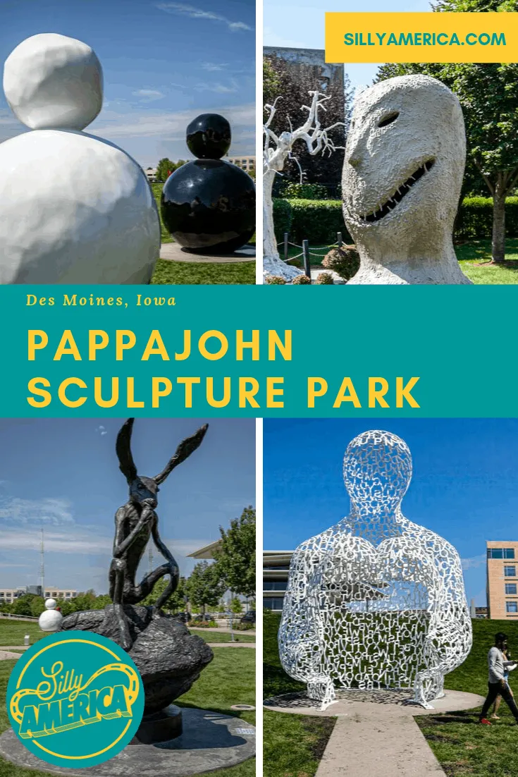 The John and Mary Pappajohn Sculpture Park is a 4.4 acre park located in downtown Des Moines, Iowa. Opened in 2009, it is part of the Des Moines Art Center and should be on any list of things to do in Iowa. Check out Iowa roadside attractions and stop at this travel destination on your road trip or vacation.
#IowaRoadsideAttractions #RoadsideAttractions #RoadsideAttraction #RoadTrip #IowaRoadTrip #IowaThingsToDo #IowaRoadTripBucketLists #IowaBucketList #IowaRoadTripIdeas #IowaTravel