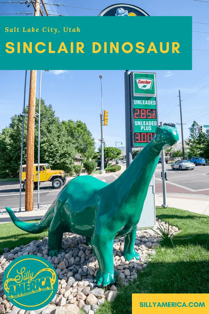 On road trip through ten states, I hit the Sinclair dinosaur goldmine. I found several, including this Sinclair Dinosaur in Salt Lake City, Utah. Find this weird roadside attraction for yourself on a Utah road trip and make sure finding Sinclair dinosaurs is on your road trip bucket list.
#UtahRoadsideAttractions #UtahRoadsideAttraction #RoadsideAttractions #RoadsideAttraction #RoadTrip #UtahRoadTrip #UtahBucketList #UtahRoadTripItinerary #UtahRoadTripPictures #WeirdRoadsideAttractions