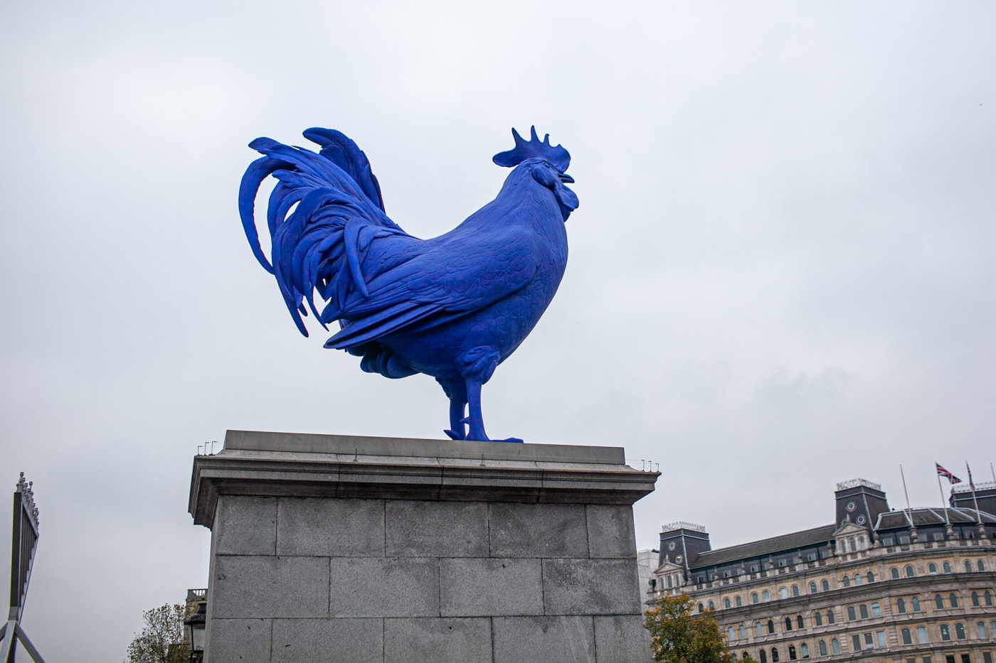 Katharina Fristc's Hahn/Cock - a big blue rooster -  in Trafalgar Square in London, England.