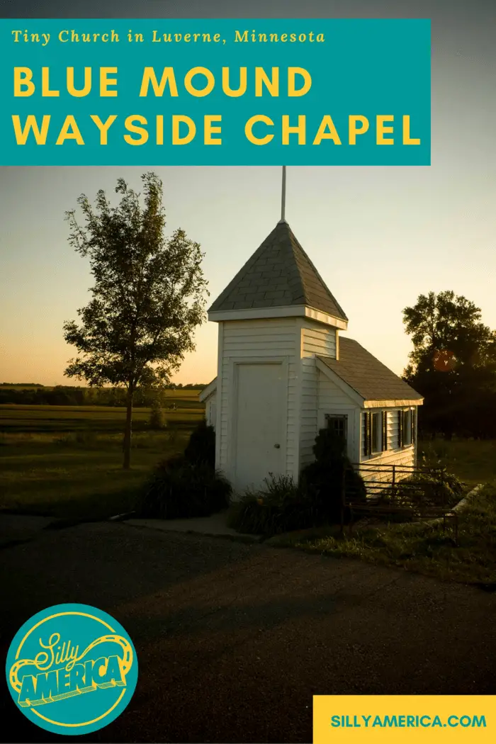 Blue Mound Wayside Chapel is a tiny church in Luverne, Minnesota that offers a place to rest, to reflect, to feel at peace to weary travelers. Visit this Minnesota roadside attraction on a road trip through the state and add it to your travel itinerary and map!  #MinnesotaRoadsideAttractions #MinnesotaRoadsideAttraction #RoadsideAttractions #RoadsideAttraction #RoadTrip #MinnesotaRoadTrip #MinnesotaRoadTripBucketLists #MinnesotaBucketList #MinnesotaRoadTripIdeas #WeirdRoadsideAttractions