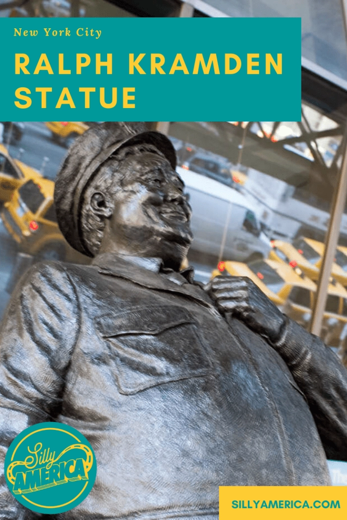 Ralph Kramden Statue of Jackie Gleason from the Honeymooners at the New York City Port Authority Bus Terminal. A "TV Land Landmark" of classic TV show characters. Visit this roadside attraction on your New York vacation.  #NewYorkRoadsideAttractions #NewYorkRoadsideAttraction #RoadsideAttractions #RoadsideAttraction #RoadTrip #NewYorkRoadTrip #NewYorkRoadTripBucketLists #NewYorkBucketLists #NewYorkRoadTripTravelGuide #ThingsToDoInNewYork #weirdroadsideattractions
