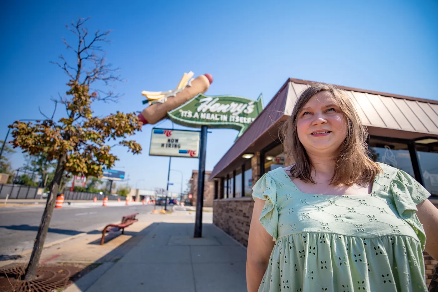 Henry's Drive-In: Giant Hot Dog Topped with Fries in Cicero, Illinois - Route 66 roadside attraction