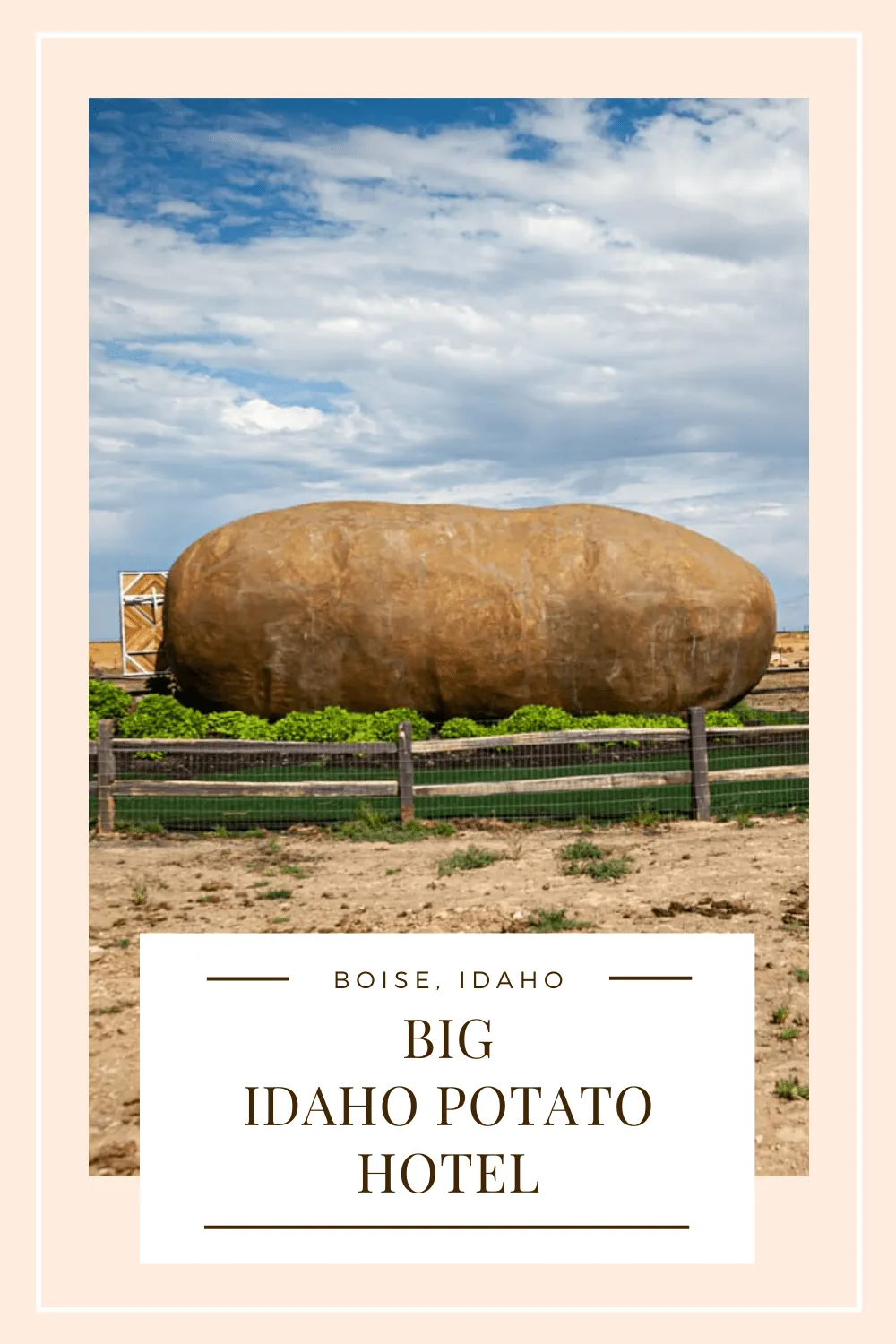 The Big Idaho Potato Hotel AirBNB in Boise, Idaho is an AirBNB made from a giant potato hosted by Kristie Wolfe. Spend the night in an Idaho roadside attraction. Add this weird AirBNB to your travel bucket list and road trip itinerary for a fun Idaho road trip! #AirBNB #Potato #IdahoRoadsideAttractions #IdahoRoadsideAttraction #RoadsideAttractions #RoadsideAttraction #RoadTrip #IdahoRoadTrip #IdahoRoadTripBucketLists #IdahoBucketList #ThingsToDoInIdaho #weirdroadsideattractions