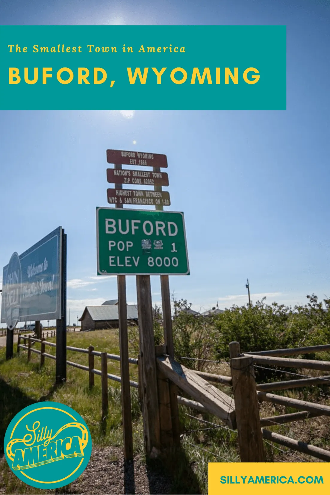 Buford, Wyoming is the smallest town in America with a population of one. Or maybe it's PhinDeli Town with a populations of zero. Stop at this weird roadside attraction on a Wyoming road trip - it's a perfect addition to your travel bucket list and itinerary.  #WyomingRoadsideAttractions #WyomingRoadsideAttraction #RoadsideAttractions #RoadsideAttraction #RoadTrip #WyomingRoadTrip #WyomingRoadTripMap #WyomingRoadTripMap #WyomingRoadTripWithKids #WyomingTravelRoadTrips