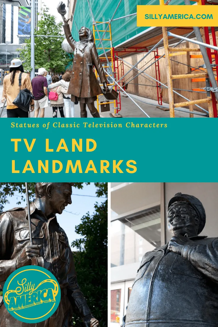 The TV Land Landmarks campaign placed bronze statues of classic television characters around the US. TV Land statues included Mary Tyler Moore, Jackie Gleason, Andy Griffith, Bob Newhart, Elizabeth Montgomery, and Elvis Presley.   #RoadsideAttraction #RoadsideAttractions #WeirdRoadsideAttractions #VintageRoadsideAttractions #RoadTripStops #WorldsLargestRoadsideAttractions #RoadTrip #USARoadsideAttractions #AmericanRoadsideAttractions #USA #America