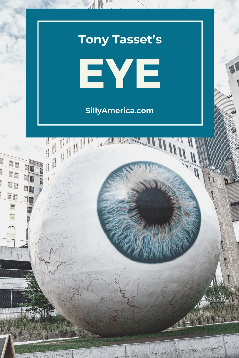 Tony Tasset’s Eye, a giant fiberglass eyeball at the Joule Hotel in Dallas, Texas was originally erected in Chicago, Illinois and constructed by FAST Fiberglass in Wisconsin. #RoadsideAttraction #RoadsideAttractions #WeirdRoadsideAttractions #VintageRoadsideAttractions #RoadTripStops #WorldsLargestRoadsideAttractions #RoadTrip #USARoadsideAttractions #AmericanRoadsideAttractions #USA #America #Texas #DallasTexas #TexasRoadsideAttractions #TexasRoadsideAttraction #TexasRoadTrip #TexasRoadTripMap