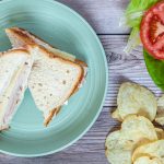 Road trip sandwiches - turkey and Swiss cheese sandwich on white bread.