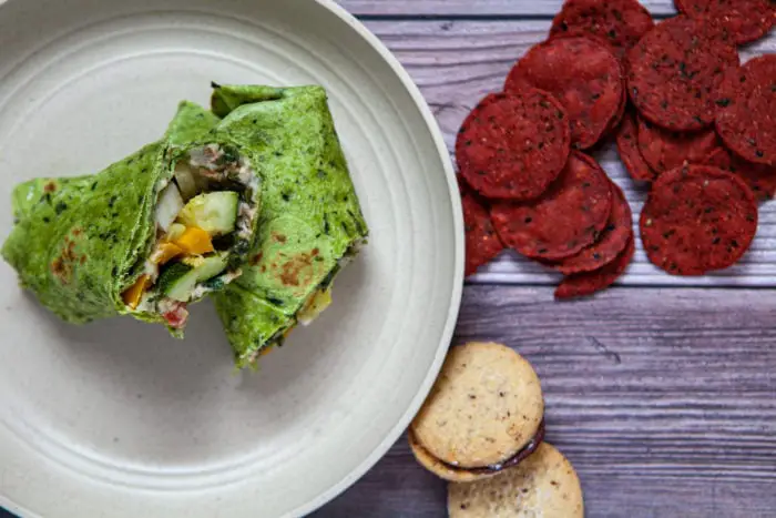 Road trip sandwiches - Mediterranean Vegetable Wrap with haloumi and hummus