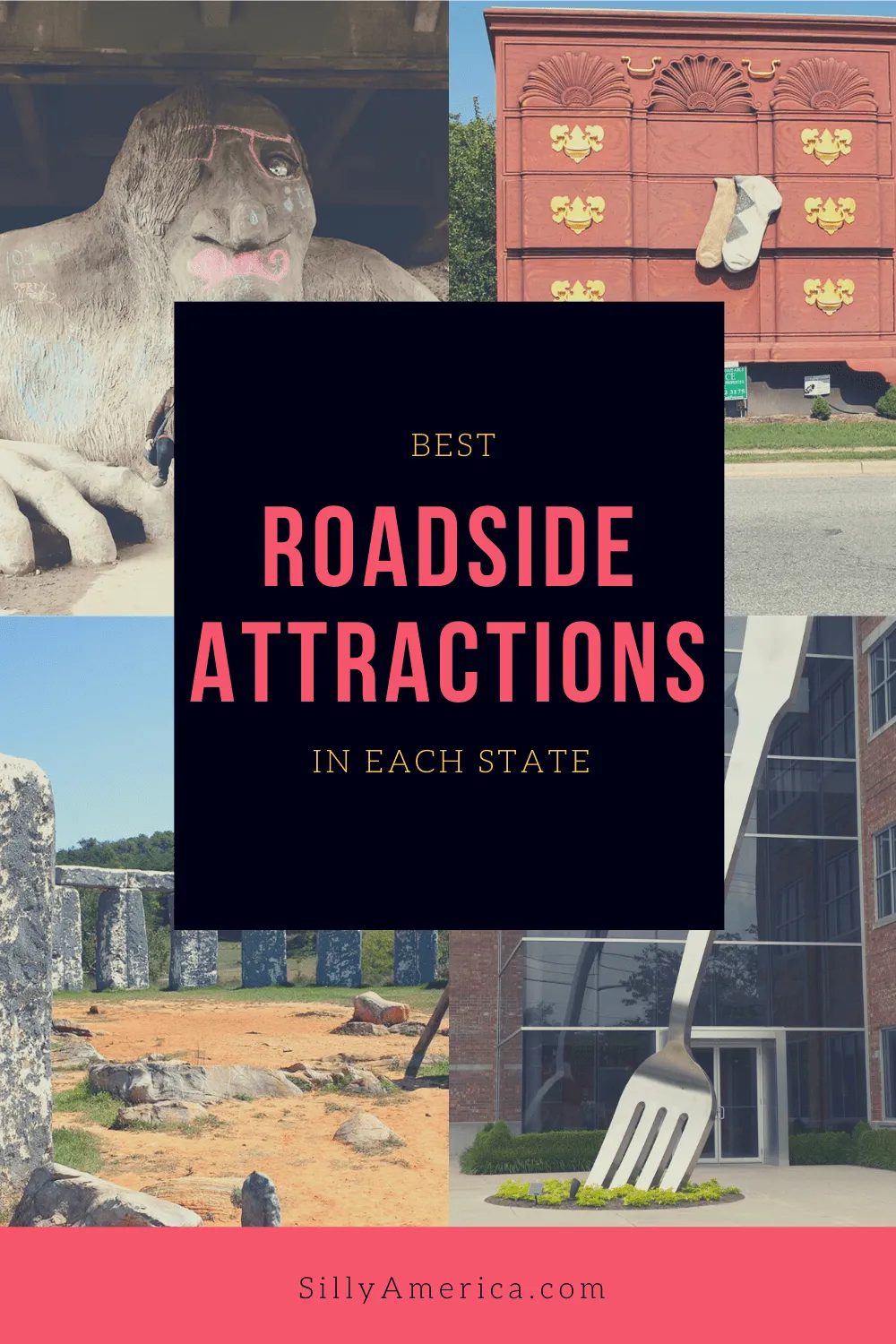 What do yWhat do you see on a road trip? Find the best roadside attractions in each state - from Alabama to Wyoming, visit these weird tourist attractions and strange and unique locations on your road trip across the United States. They're fun road trip stops for kids or adults! #RoadsideAttraction #RoadsideAttractions #WeirdRoadsideAttractions #VintageRoadsideAttractions #RoadTripStops #WorldsLargestRoadsideAttractions #RoadTrip #USARoadsideAttractions #AmericanRoadsideAttractions #USA #Americaou see on a road trip? Find the best roadside attractions in each state - from Alabama to Wyoming, visit these weird tourist attractions and strange and unique locations on your road trip across the United States. They're fun road trip stops for kids or adults! #RoadsideAttraction #RoadsideAttractions #WeirdRoadsideAttractions #VintageRoadsideAttractions #RoadTripStops #WorldsLargestRoadsideAttractions #RoadTrip #USARoadsideAttractions #AmericanRoadsideAttractions #USA #America