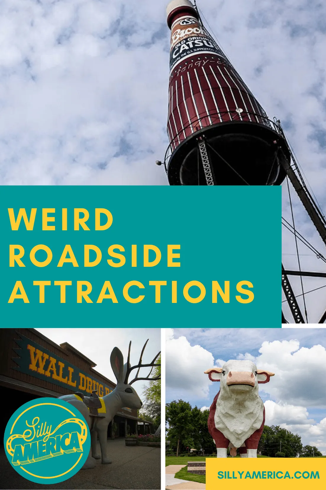 These weird roadside attractions make for fun stops on your next American road trip. Visit world's largest things, quirky outdoor art, and other oddities on a road trip around the United States! #RoadsideAttraction #RoadsideAttractions #WeirdRoadsideAttractions #VintageRoadsideAttractions #RoadTripStops #WorldsLargestRoadsideAttractions #RoadTrip #USARoadsideAttractions #AmericanRoadsideAttractions #USA #America