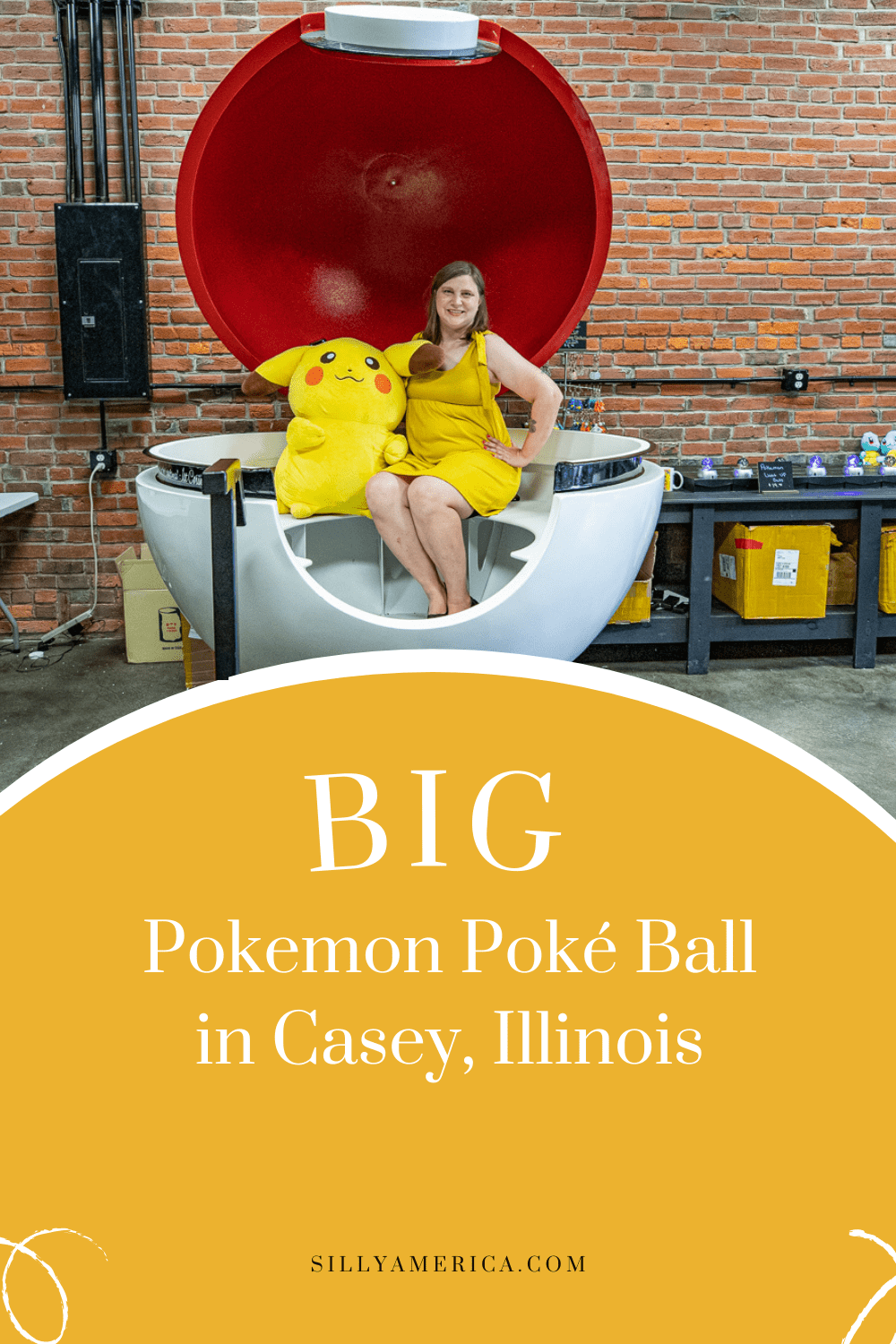 Casey, Illinois is a small town known for its big things. The town is home to over thirty roadside attractions, including twelve record holding world's largest things! And, when it comes to the roadside attractions in Casey, you gotta catch 'em all, especially this big Poké Ball from Pokemon  #IllinoisRoadsideAttractions #IllinoisRoadsideAttraction #RoadsideAttractions #RoadsideAttraction #RoadTrip #IllinoisRoadTrip #IllinoisWithKids #IllinoisRoadTripTravel #Pokemon #PokemonGo