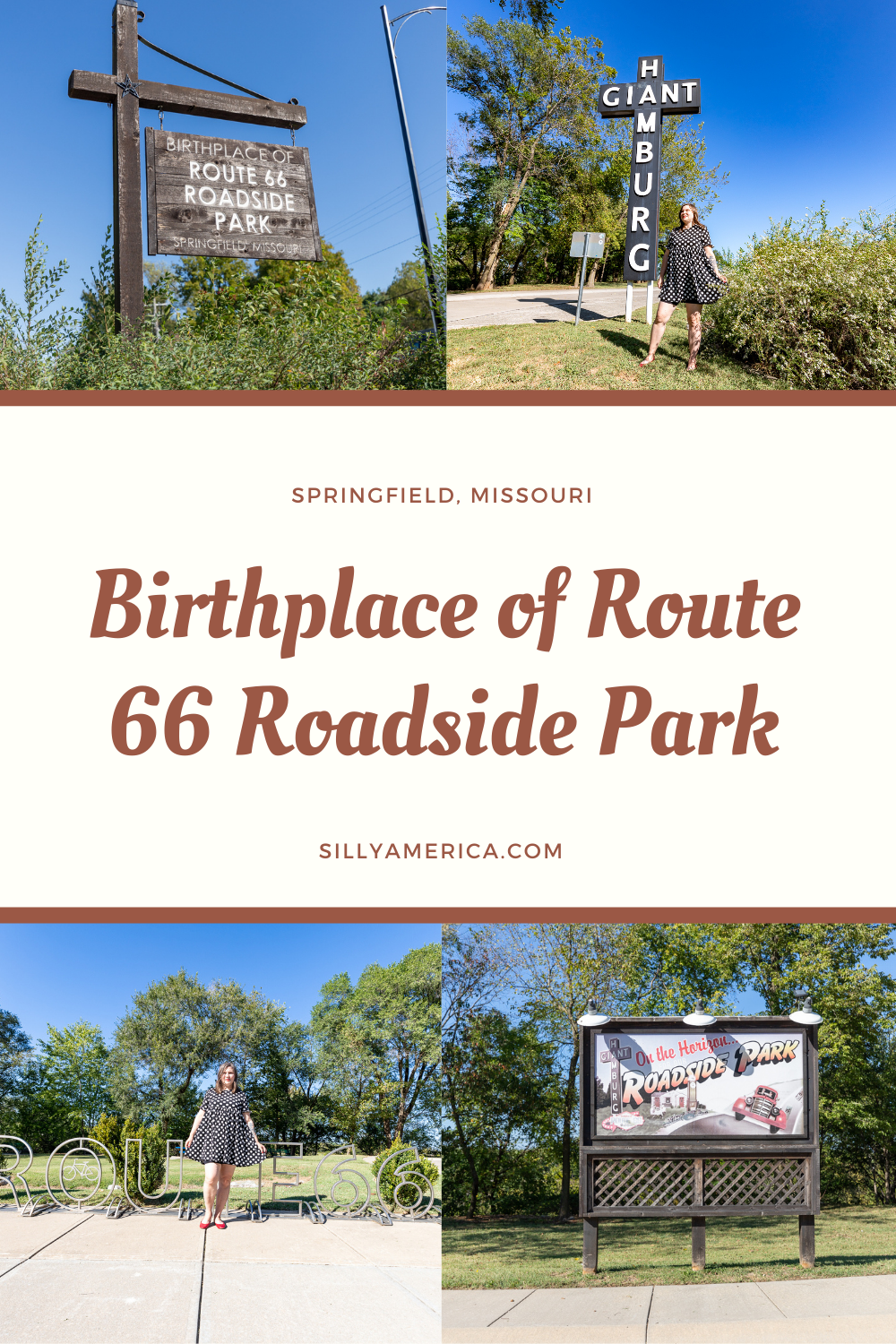 The Birthplace of Route 66 Roadside Park in Springfield, Missouri offers a small pullover with an homage to the past, a place to stretch your legs on a long Route 66 road trip.  The star attraction is a replica of the "Giant Hamburg" sign that was once a Route 66 attraction in itself.   #Route66 #Route66RoadTrip #Missouri #MissouriRoadTrip #RoadTrip #RoadsideAttraction #RoadsideAttractions #MissouriRoadsideAttraction