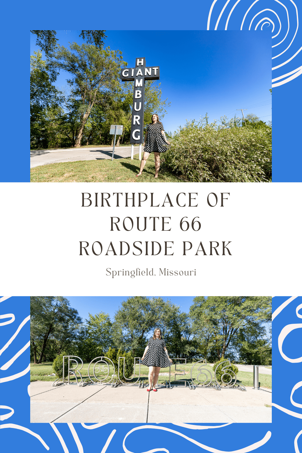 The Birthplace of Route 66 Roadside Park in Springfield, Missouri offers a small pullover with an homage to the past, a place to stretch your legs on a long Route 66 road trip.  The star attraction is a replica of the "Giant Hamburg" sign that was once a Route 66 attraction in itself.   #Route66 #Route66RoadTrip #Missouri #MissouriRoadTrip #RoadTrip #RoadsideAttraction #RoadsideAttractions #MissouriRoadsideAttraction