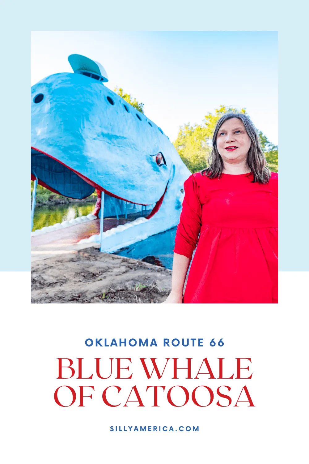 It’s big, it’s blue, and it's an icon of Route 66. The Blue Whale of Catoosa in Oklahoma has been making a splash since the 1970s. Visit this weird roadside attraction on a Route 66 road trip or Oklahoma vacation. It's a must see road trip stop for your travel itinerary and bucket list.  #RoadTrips #RoadTripStop #Route66 #Route66RoadTrip #OklahomaRoute66 #Oklahoma #OklahomaRoadTrip #OklahomaRoadsideAttractions #RoadsideAttractions #RoadsideAttraction #RoadsideAmerica #RoadTrip