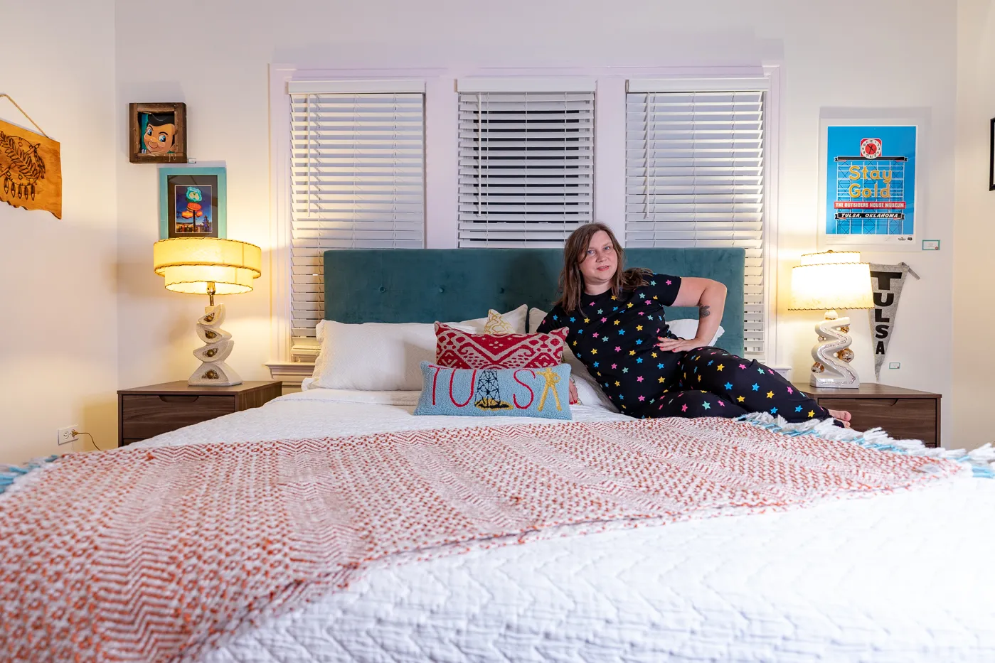 Large bedroom at Buck's Cosmic Crash Pad on Route 66 - Route 66 AirBNB in Tulsa, Oklahoma