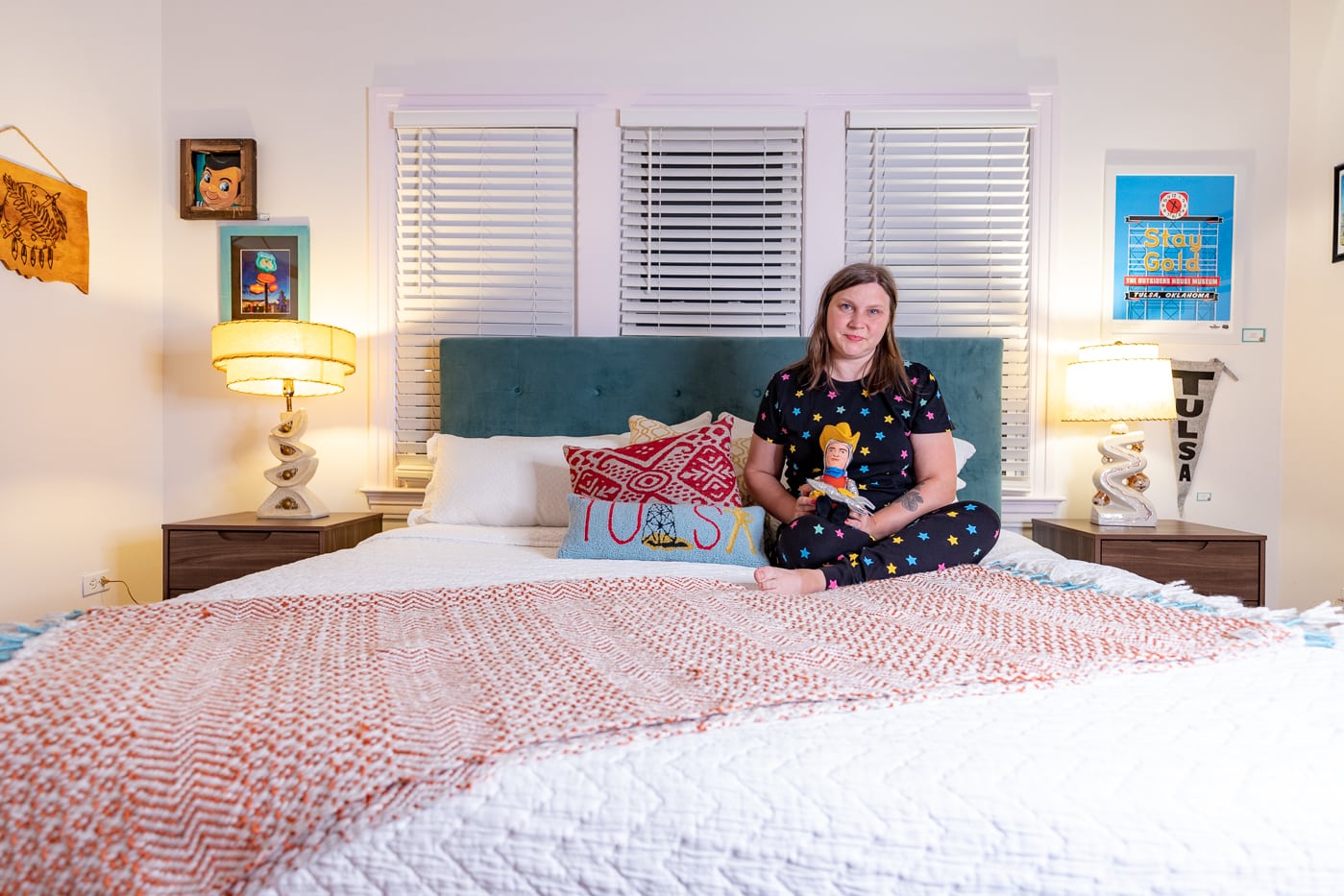 Large bedroom at Buck's Cosmic Crash Pad on Route 66 - Route 66 AirBNB in Tulsa, Oklahoma