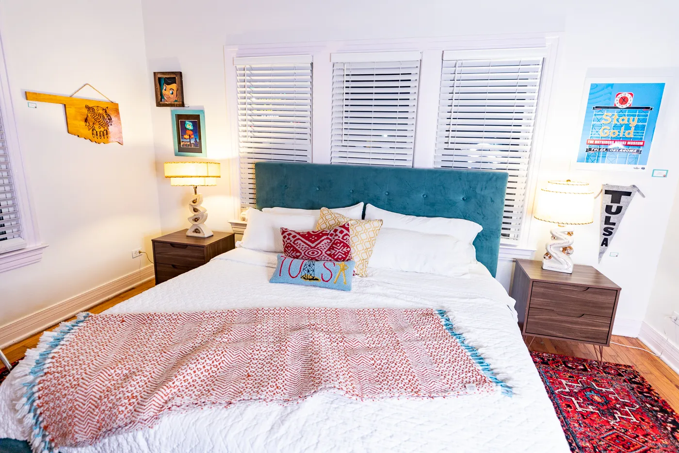 Large bedroom at Buck's Cosmic Crash Pad on Route 66 - Route 66 AirBNB in Tulsa, Oklahoma