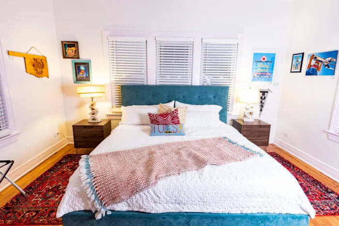 Large bedroom at Buck's Cosmic Crash Pad on Route 66 - Route 66 AirBNB in Tulsa, Oklahoma