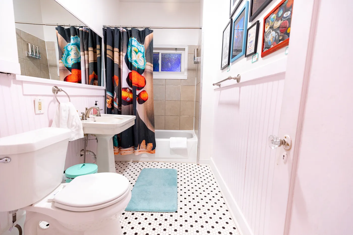 Bathroom at Buck's Cosmic Crash Pad on Route 66 - Route 66 AirBNB in Tulsa, Oklahoma