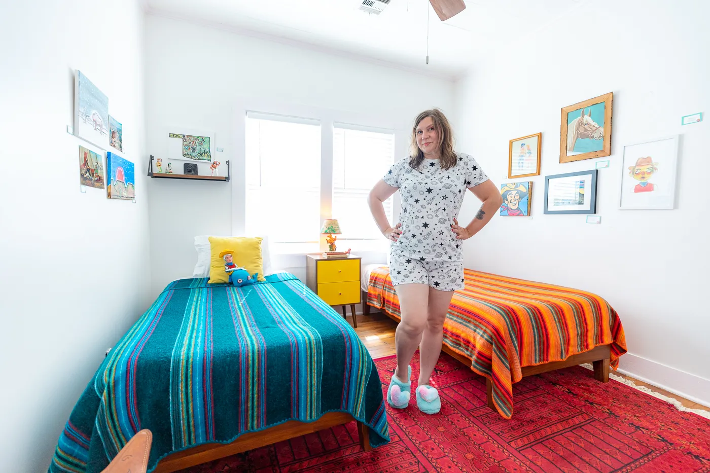 Double bedroom at Buck's Cosmic Crash Pad on Route 66 - Route 66 AirBNB in Tulsa, Oklahoma