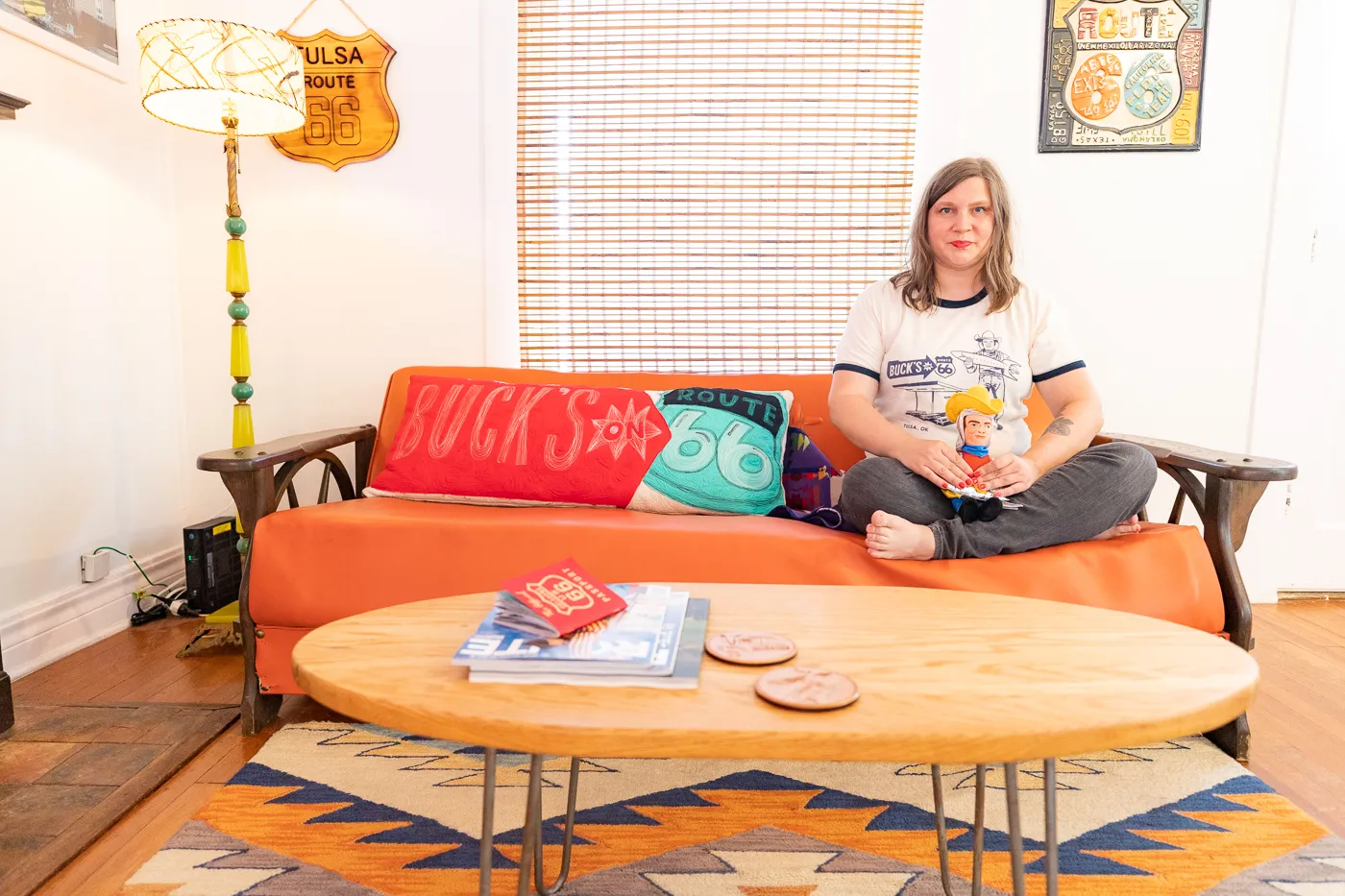 Living room at Buck's Cosmic Crash Pad on Route 66 - Route 66 AirBNB in Tulsa, Oklahoma