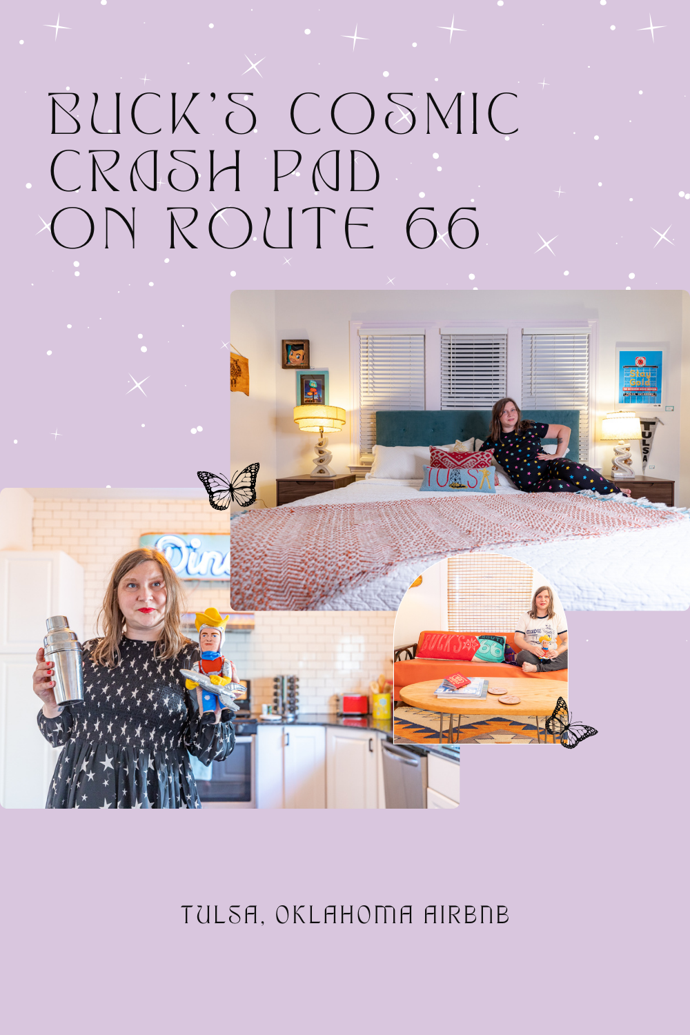 Are you looking for a unique place to stay on Route 66? The answer might just be written in the stars. Or, at least in Tulsa, Oklahoma. A stay at Buck's Cosmic Crash Pad on Route 66 will leave you feeling over the moon. This Tulsa, Oklahoma AirBNB is a must stay on a Route 66 road trip.  #RoadTrips #RoadTripStop #Route66 #Route66RoadTrip #OklahomaRoute66 #Oklahoma #OklahomaRoadTrip #OklahomaRoadsideAttractions #RoadsideAttractions #RoadsideAttraction #RoadsideAmerica #RoadTrip #TulsaAirbnb
