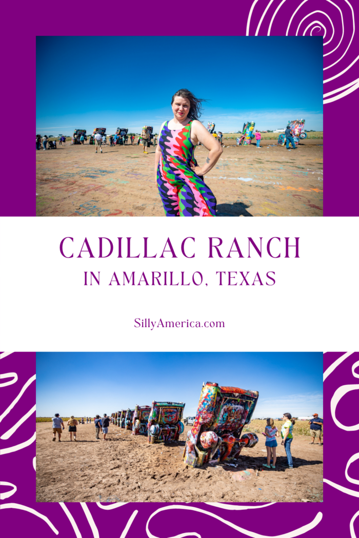 You won’t find these Cadillacs cruising down the street but you will find them on one of the most famous streets in America. It's one of the most recognizable Texas roadside attractions on Route 66: Cadillac Ranch in Amarillo, Texas. #Route66 #Route66RoadTrip #TexasRoadsideAttractions #TexasRoadsideAttraction #RoadsideAttractions #RoadsideAttraction #RoadTrip #TexasRoadTrip #TexasRoadTripBucketLists #TexasBucketList #TexasRoadTripIdeas #TexasRoadTripWithKids #TexasRoadTripItinerary