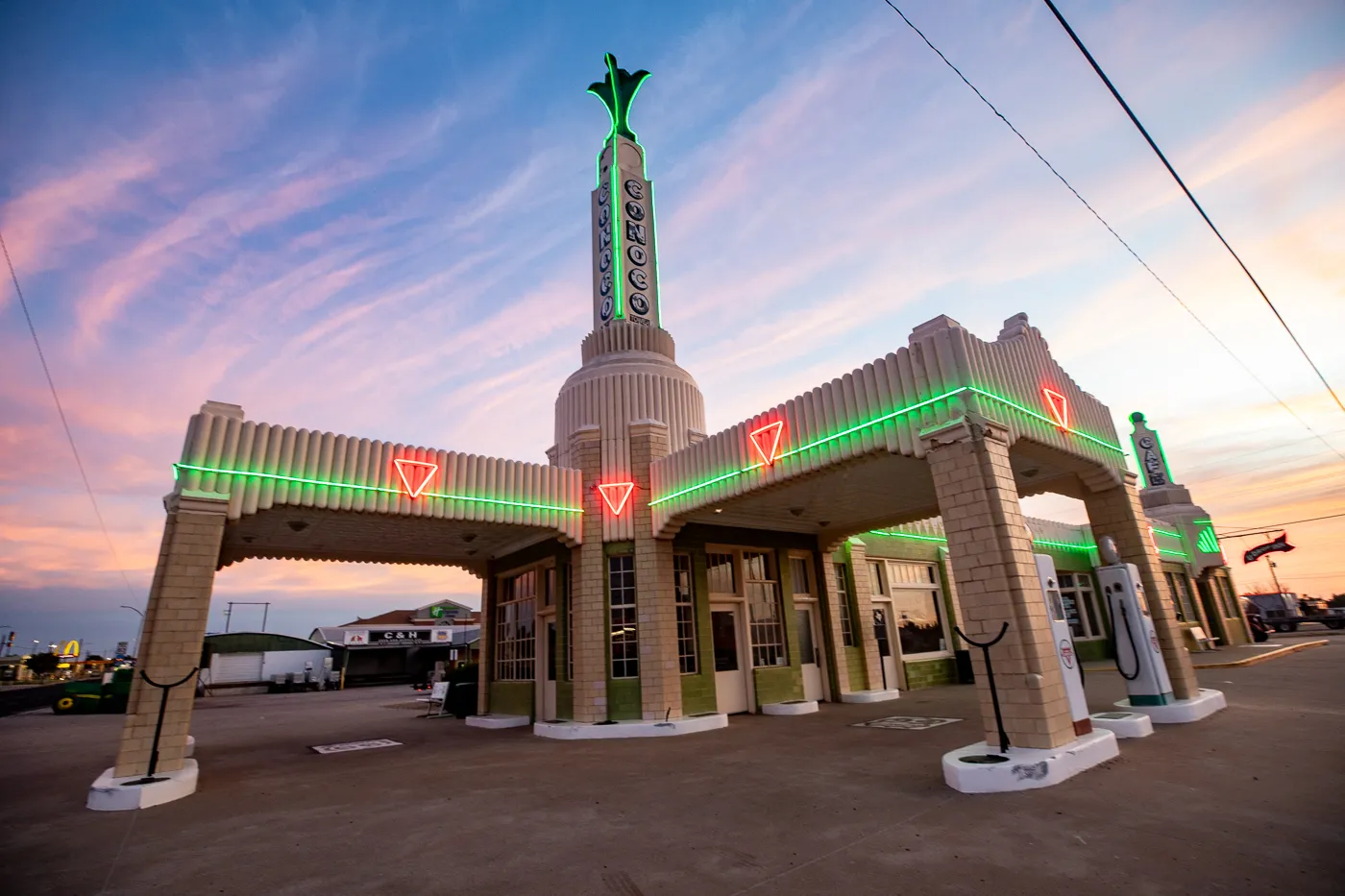 The Conoco Tower Station and U-Drop Inn Café in Shamrock, Texas