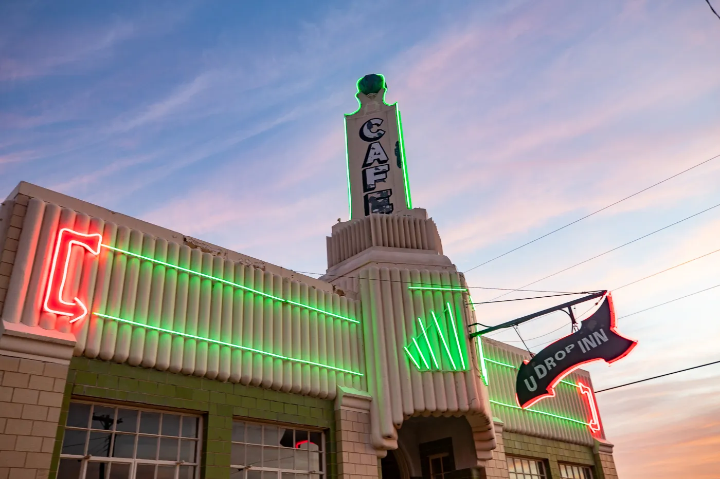 The Conoco Tower Station and U-Drop Inn Café in Shamrock, Texas