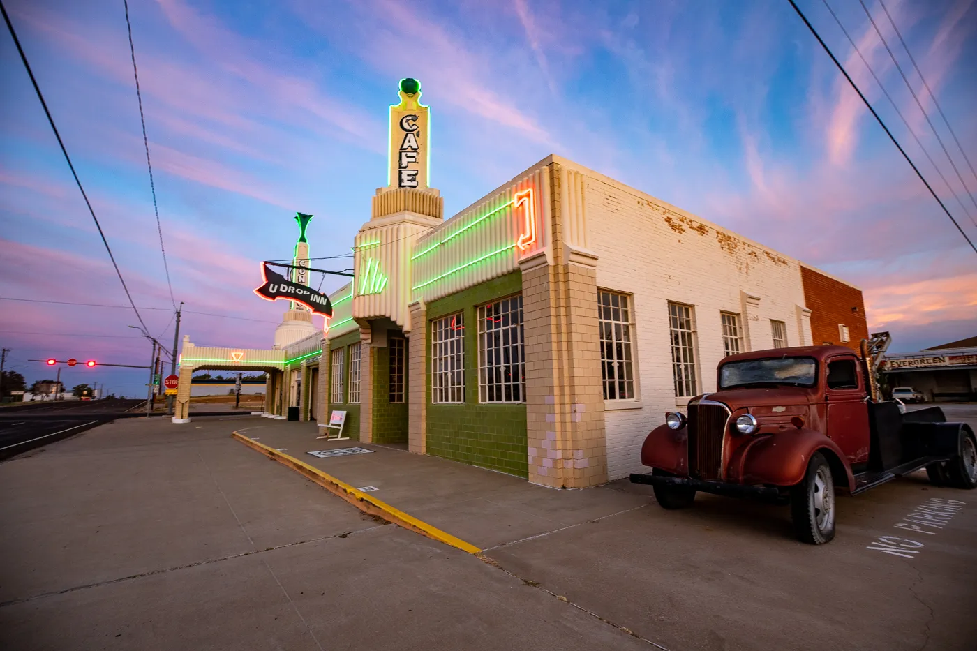 The Conoco Tower Station and U-Drop Inn Café in Shamrock, Texas