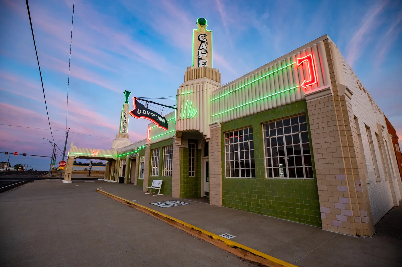 The Conoco Tower Station and U-Drop Inn Café in Shamrock, Texas