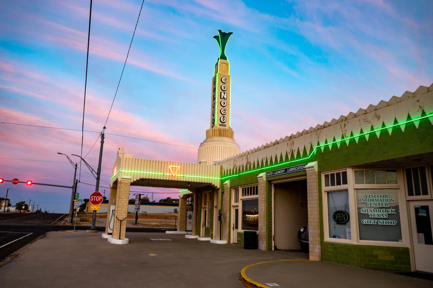 The Conoco Tower Station and U-Drop Inn Café in Shamrock, Texas