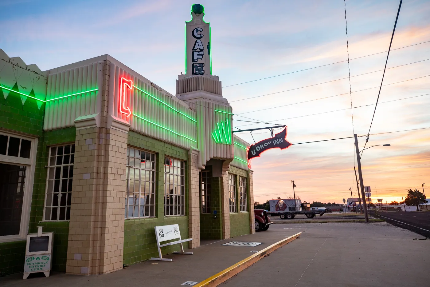 The Conoco Tower Station and U-Drop Inn Café in Shamrock, Texas