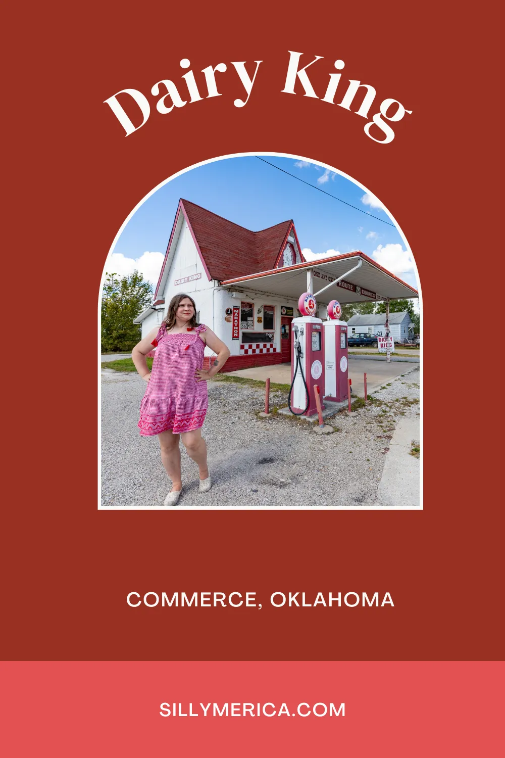 You can’t travel Route 66 without stopping at the Dairy King in Commerce, Oklahoma for some ice cream and a famous Route 66 cookie.  While they will no longer fill up your tank at the Dairy King, they will fill up your belly. Stop in for a burger, a milkshake, a banana split, and a Route 66 cookie shaped like the highway marker shield and are printed with US 66.  #RoadTripStop #Route66 #Route66RoadTrip #OklahomaRoute66 #Oklahoma #OklahomaRoadTrip #OklahomaRoadsideAttractions #RoadTrip