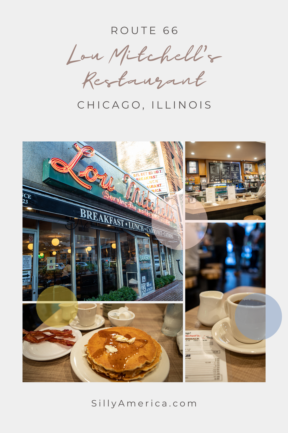 You know you can get your kicks on Route 66 but how about getting your pancakes? Or your omelettes? Or your Milk Duds? In downtown Chicago you’ll find a restaurant synonymous with the start of the Mother Road: Lou Mitchell’s restaurant in Chicago, Illinois.  #Route66 #Route66RoadTrip #IllinoisRoadsideAttractions #IllinoisRoadsideAttraction #RoadsideAttractions #RoadsideAttraction #RoadTrip #IllinoisRoadTrip #IllinoisRoute66  #IllinoisRoadTripTravel #RoadTripFood