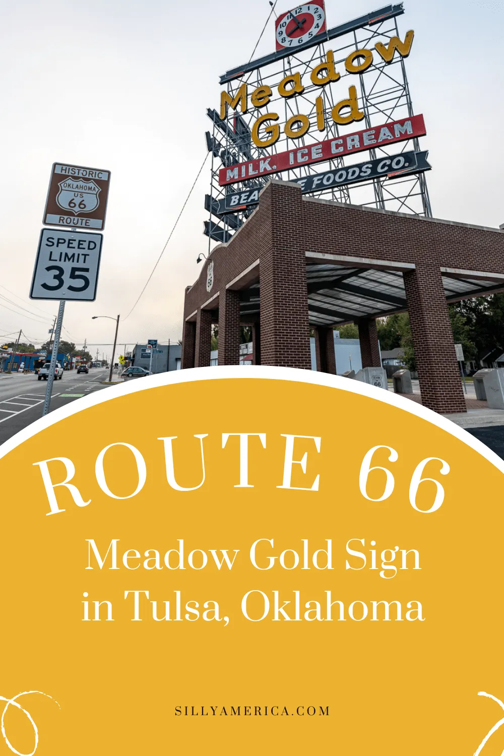 Bright neon lights are a signature sight on Route 66. When you think of neon you probably think of motels and service stations. But do you also think of milk? You should, because the Meadow Gold Sign in Tulsa, Oklahoma is a Route 66 landmark. Add this roadside attraction to your travel bucket list.  #RoadTrips #RoadTripStop #Route66 #Route66RoadTrip #OklahomaRoute66 #Oklahoma #OklahomaRoadTrip #OklahomaRoadsideAttractions #RoadsideAttractions #RoadsideAttraction #RoadsideAmerica #RoadTrip