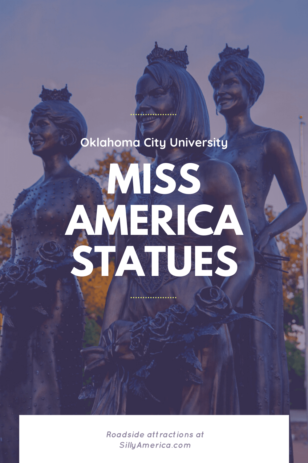 Here she is: Miss America. And here she is again. And again. Oklahoma City University has been home to three winners of the famed pageant and they are commemorated on campus with bronze Miss America statues.  #RoadTrips #RoadTripStop #Route66 #Route66RoadTrip #OklahomaRoute66 #Oklahoma #OklahomaRoadTrip #OklahomaRoadsideAttractions #RoadsideAttractions #RoadsideAttraction #RoadsideAmerica #RoadTrip