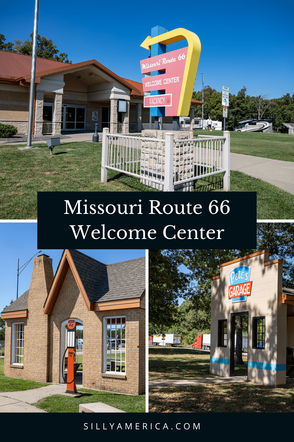 Travel old Route 66 without leaving Missouri...and get some snacks and a bathroom break while you’re there. The Missouri Route 66 Welcome Center in Conway has a definitive theme alongside their amenities. Visit this Route 66 themed rest stop in Missouri on your next road trip.  #RoadTrips #RoadTripStop #Route66 #Route66RoadTrip #MissouriRoute66 #Missouri #MissouriRoadTrip #MissouriRoadsideAttractions #RoadsideAttractions #RoadsideAttraction #RoadsideAmerica #RoadTrip