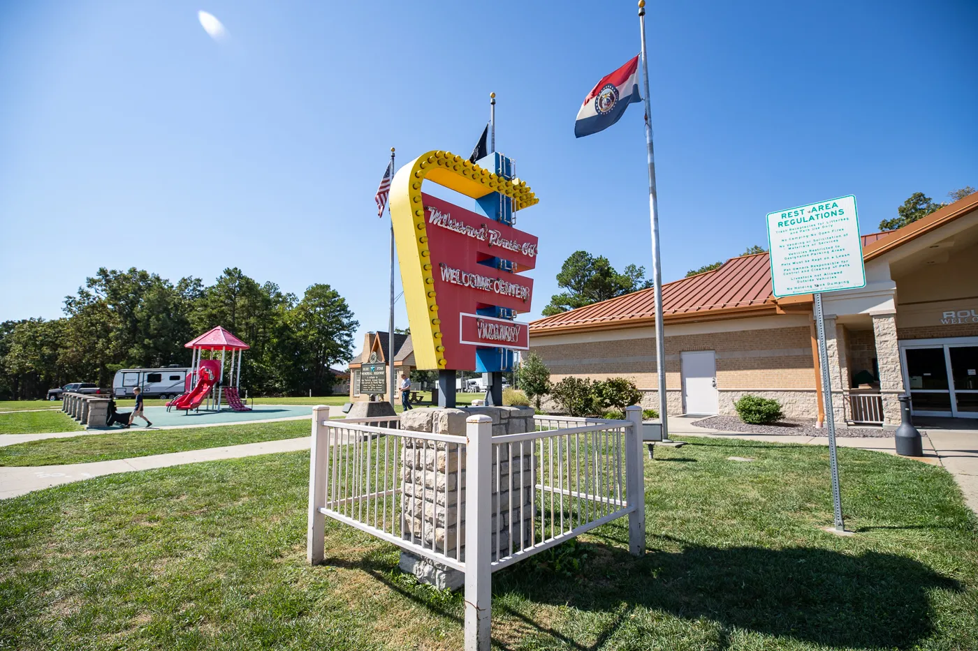 Replica of the Munger Moss Motel Sign at the Missouri Route 66 Welcome Center in Conway, Missouri - Route 66 themed rest stop in Missouri