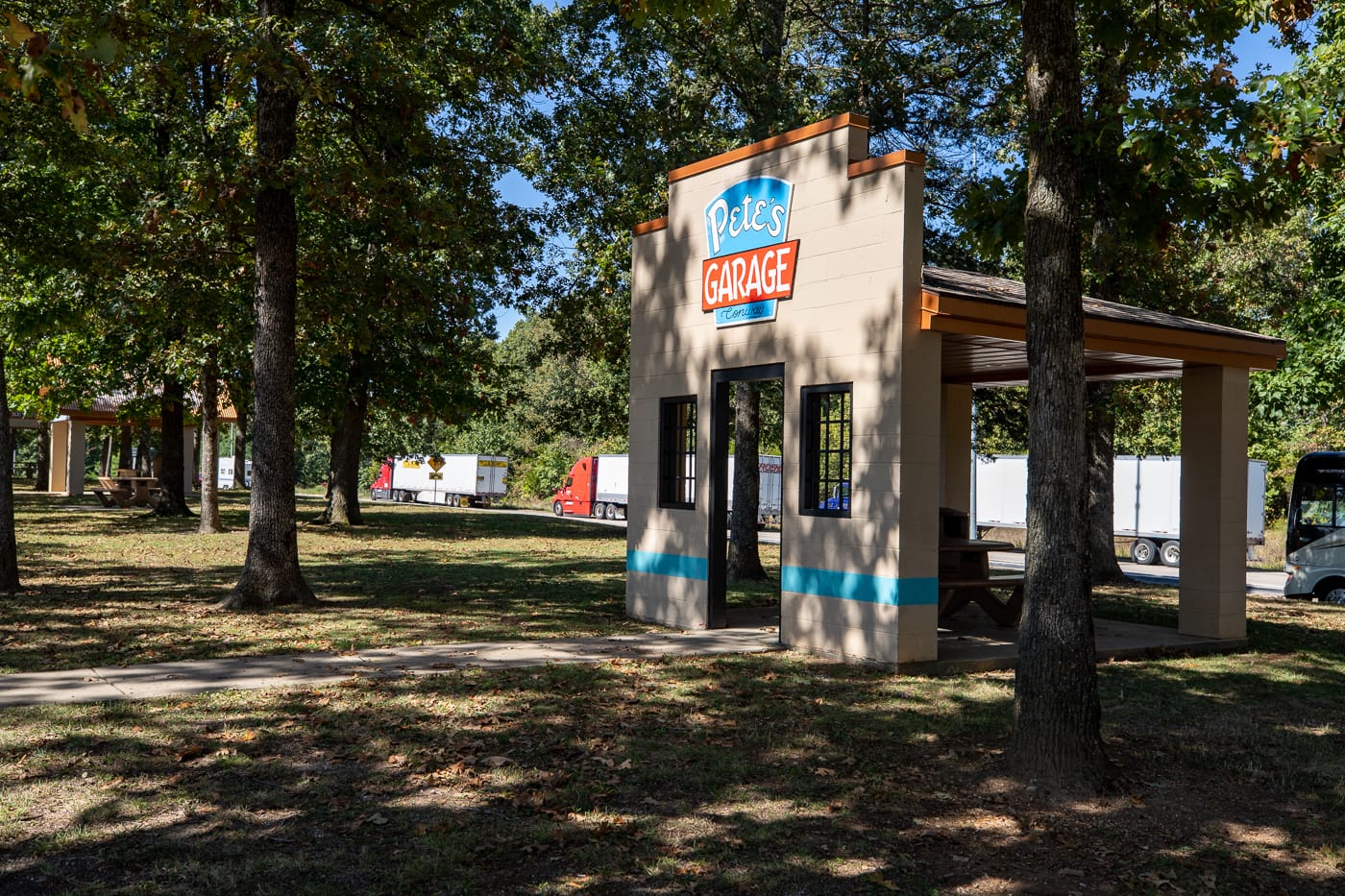 Pete's Garage replica at the Missouri Route 66 Welcome Center in Conway, Missouri - Route 66 themed rest stop in Missouri