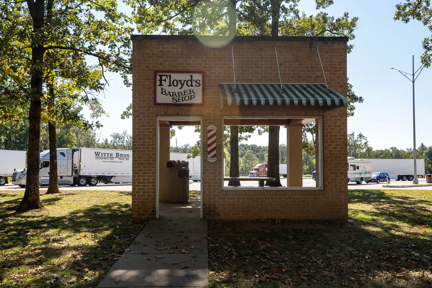 Floyd's Barber Shop Replica at the Missouri Route 66 Welcome Center in Conway, Missouri - Route 66 themed rest stop in Missouri