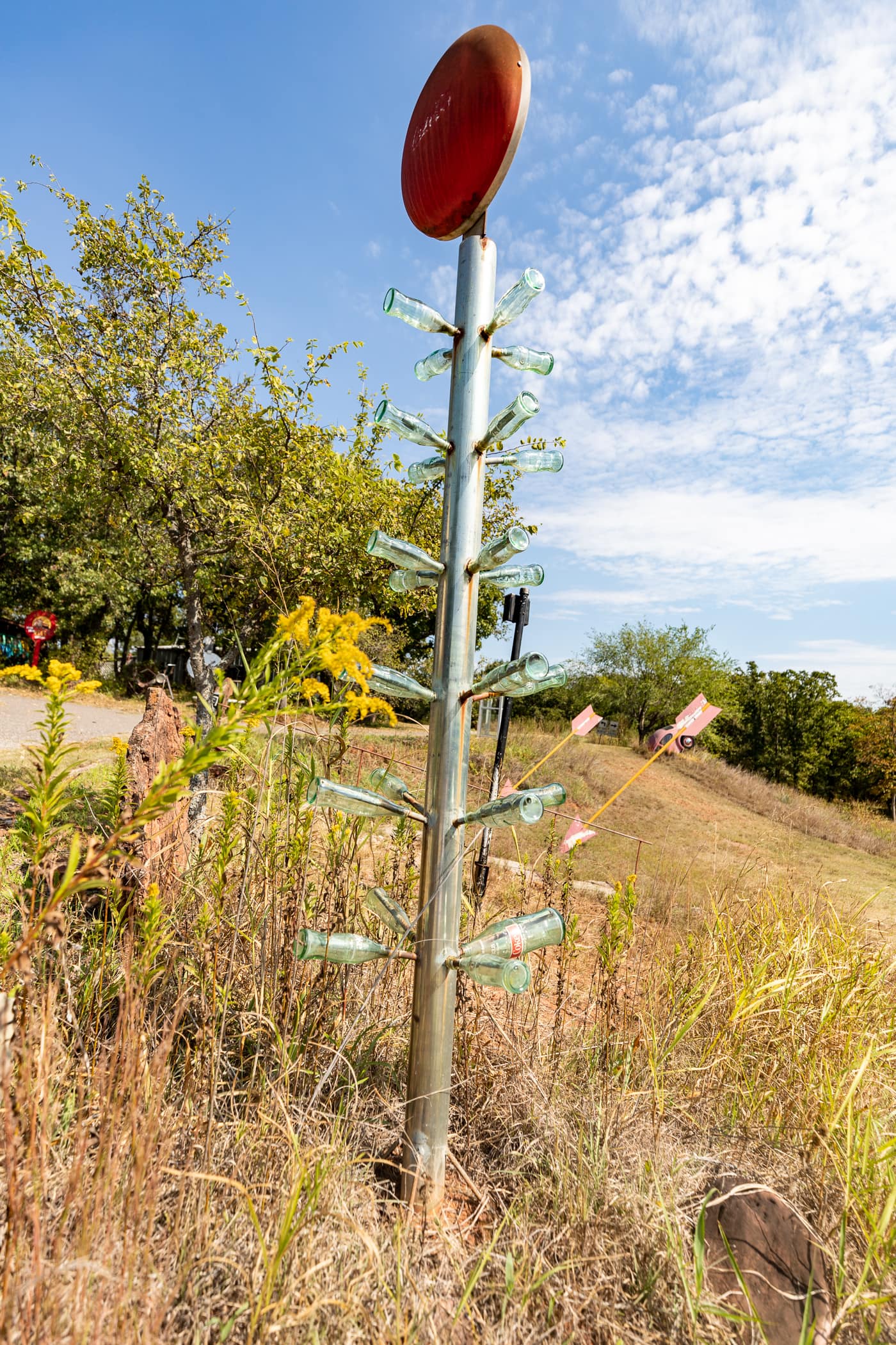 Bottle tree ranch at OK County 66 - John's Place in Arcadia, Oklahoma - reproductions of famous Route 66 roadside attractions