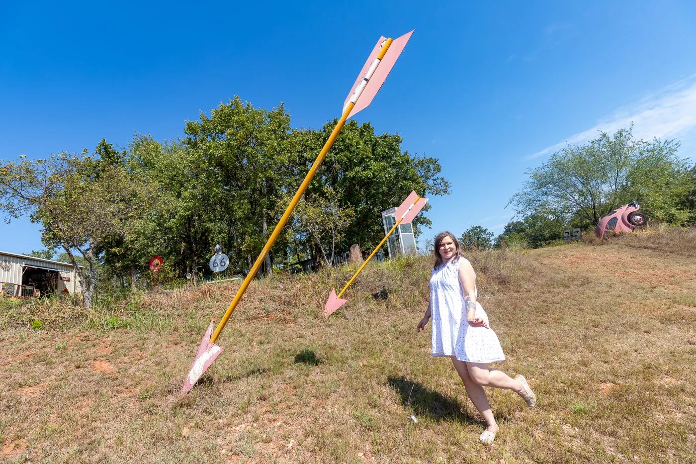 Twin arrows at OK County 66 - John's Place in Arcadia, Oklahoma - reproductions of famous Route 66 roadside attractions