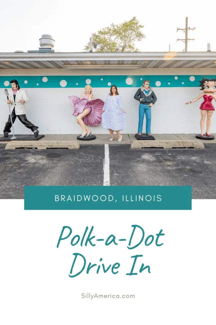 Route 66 is dotted with plenty of photo ops and classic diners. And you can find both of those in one in Braidwood, Illinois at the Polk-a-Dot Drive In. #Route66 #Route66RoadTrip #IllinoisRoadsideAttractions #IllinoisRoadsideAttraction #RoadsideAttractions #RoadsideAttraction #RoadTrip #IllinoisRoadTrip #IllinoisWithKids #Route66 #IllinoisRoute66 #IllinoisRoadTripItinerary #IllinoisRoadTripMap #IllinoisRoadTripTravel