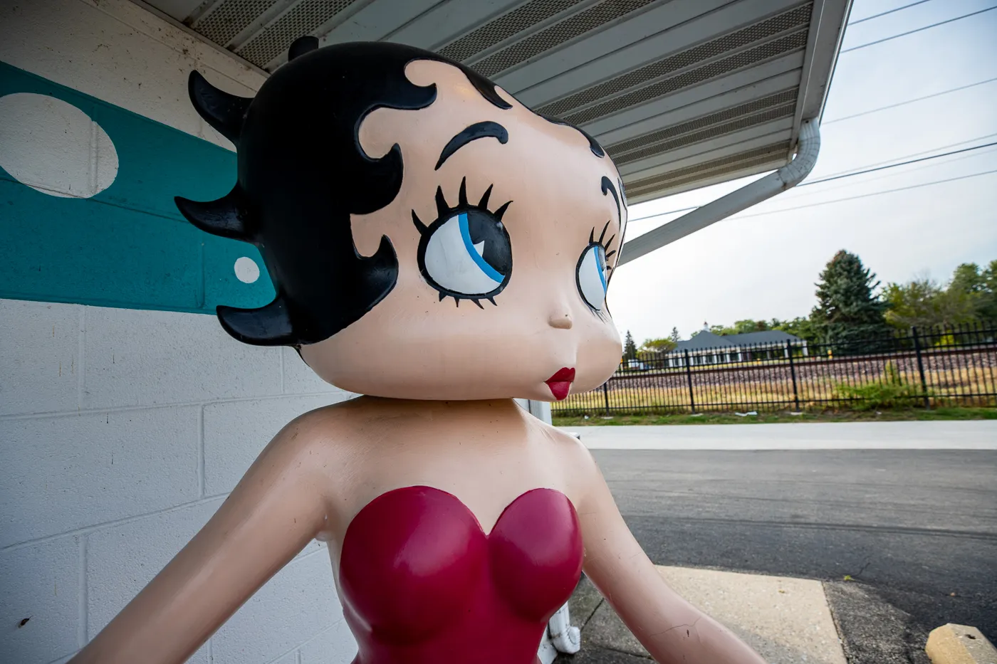 Betty Boop statue photo op at the Route 66 Polk-a-Dot Drive In in Braidwood, Illinois